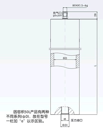 活塞式蓄能器內部結構及外形尺寸